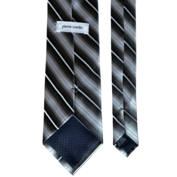 PIERRE CARDIN Tie White Gray & Black Stripes 58" x 4"W Handmade - Picture 4 of 7